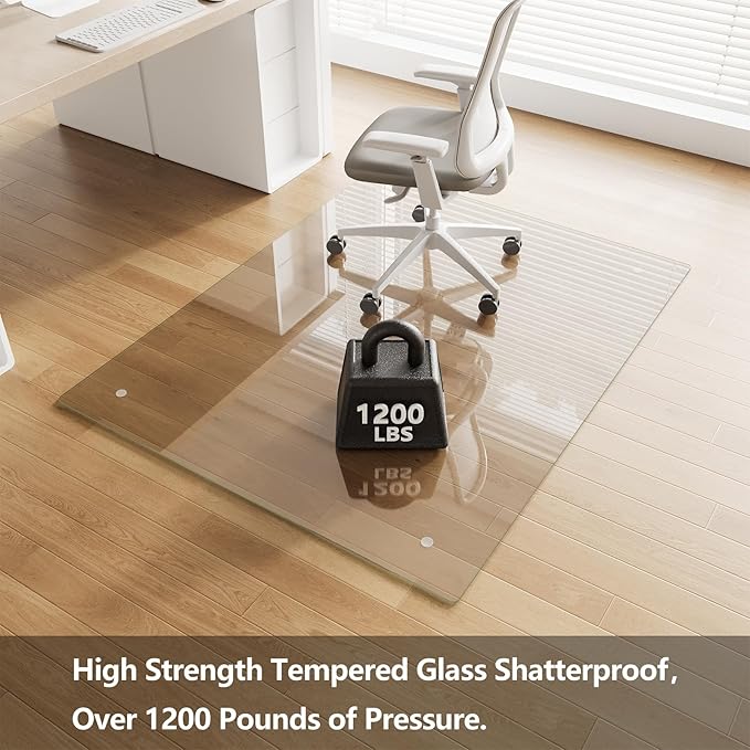 Koonmi Chair Mat for Carpet, Tempered Glass 46"x60" Office Chair Mat, Glass Chair Mats Protector with Rounded and Polished Edges,Ideal for Hardwood Floor, Carpet, Office, Desk, Rolling Chair