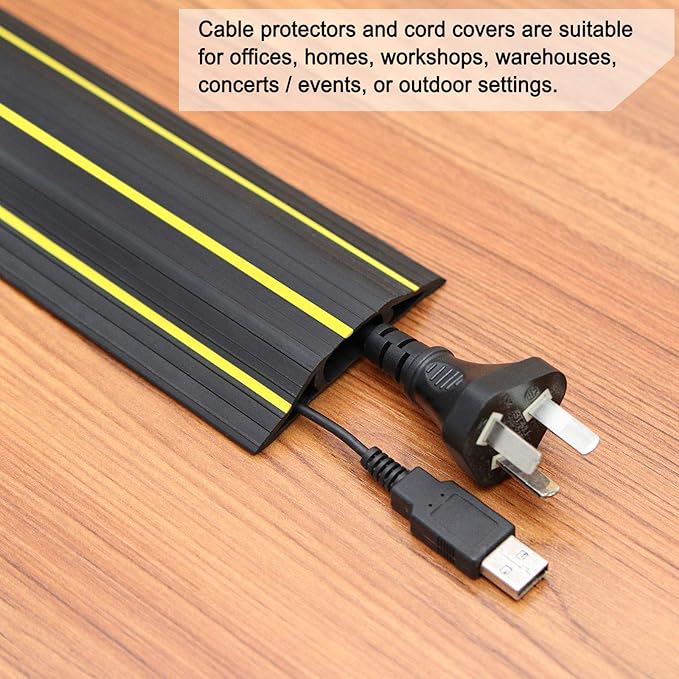 AGPTEK Heavy Duty Floor Cable Cover Cable Protector, 10 Ft Floor Cord Protector 3 Channels Floor Cord Cover (Mid Channel 0.93") Contains Cords, Cables and Wires, Good for Office, Home, or Outdoor