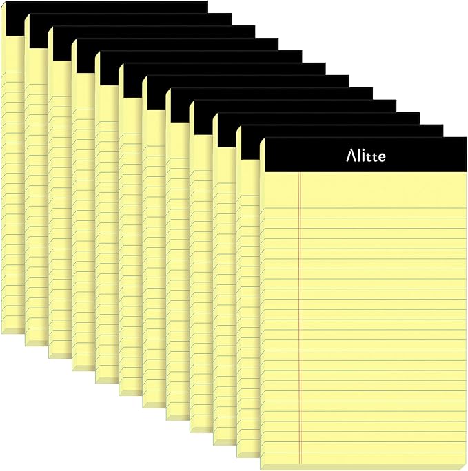 Yellow Legal Notepads 5x8, Pack of 12 - Perforated Narrow Ruled Writing Pad - Premium Thick Paper, No Ink Bleeding - Blank Legal Pads For Home, Office, School, Business - 50 Sheets Per Notebook