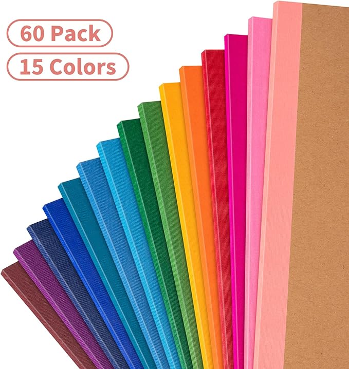 ALKALO 60 Pack Blank Notebook Journals Bulk, A5 Unlined Paper Composition Notebook, 8.3”x 5.5”, Kraft Cover with Rainbow Spines, 15 Colors 60 Pages for School Office Travel