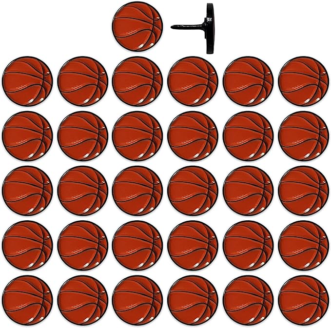 Basketball Push Pins, for Cork Board, Maps, or Lapel Pin Use, Designed in The USA, Basketball Pins, Set of 32