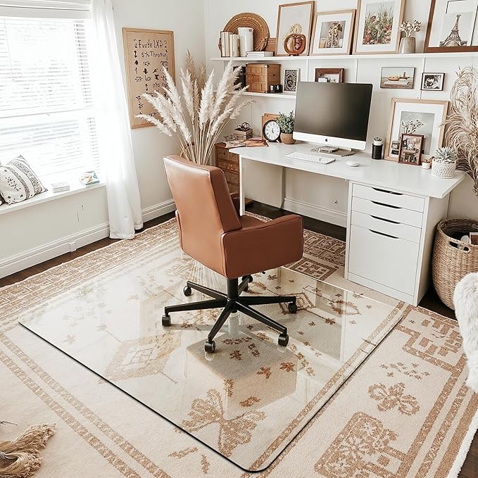 Furnbar Office Chair Mat for Carpet & Hardwood, Upgraded 45" x 55" Dual Use Tempered Glass Chair Mat for Chair and Footrest Under Desk