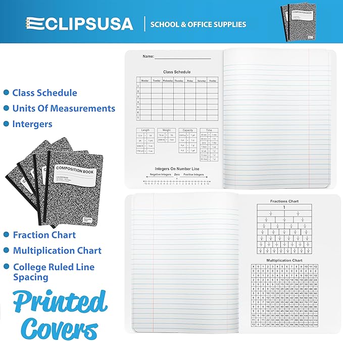 VEEBOOST Composition Notebook College Ruled Composition Notebooks Black Bulk Marble College Ruled Notebook Hard Cover 100 sheets, 200 Pages 9.75” x 7.25” (48 Pack)