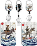 2 Pack Funny Surfing Cat ID Badge Holder with Heavy Duty Retractable Reel Keychain for WomenStudents,Teachers, Nurses, Office Use 2