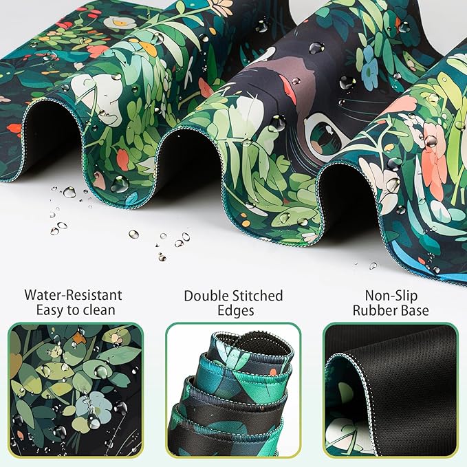 Mouse Pad Anime, Mouse Pad with Wrist Rest, 4-in-1 XXL Large Desk Mat Kawaii Mousepad with Gel Wrist Support Keyboard Wrists Rest Coaster, Ergonomic Gaming Cat Desk Pad, Funny Cute Office Accessories