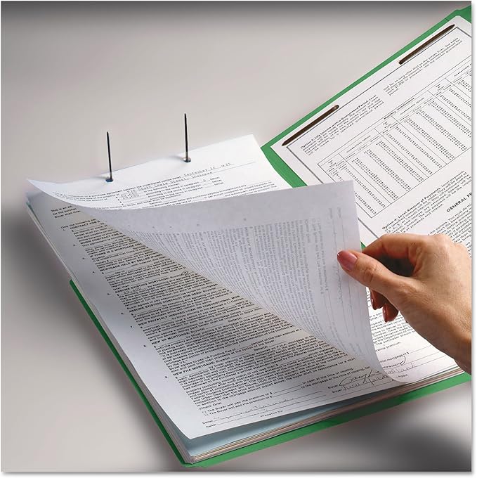 Smead Fastener File Folders, Reinforced 1/3-Cut Tabs, 2 Fasteners, Letter Size, Green, 50 per Box (12140)