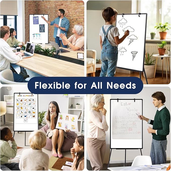 Magnetic Whiteboard Easel, 36"x24" Height Adjustable Dry Erase Board with Stand, Large Aluminium Frame White Board for Teaching, Flipchart Standing Writing Board for Office，Home (Black)