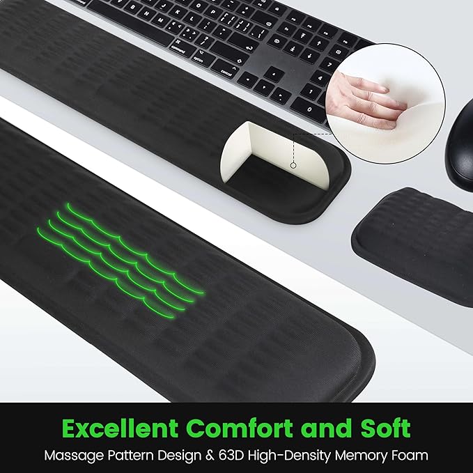 MEKASS Ergonomic Wrist Rest for Keyboard and Mouse, Soft Memory Foam Keyboard Wrist Rest Set with Non-Slip Silicone Base, Easy Typing, Pain Relief, Comfort for Office, Work, Gaming (Pink)