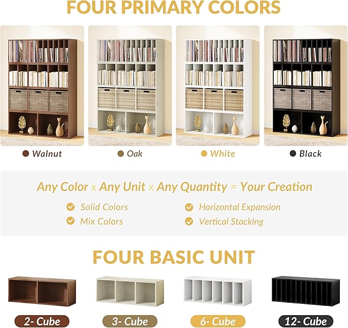 IOTXY DIY Modular Cube Bookcase - CubeXY Customizable Stackable Expandable Basic Shelving Units, 6-Cube Wooden Open Bookshelf with Removable Shelves for Books Organizer, White