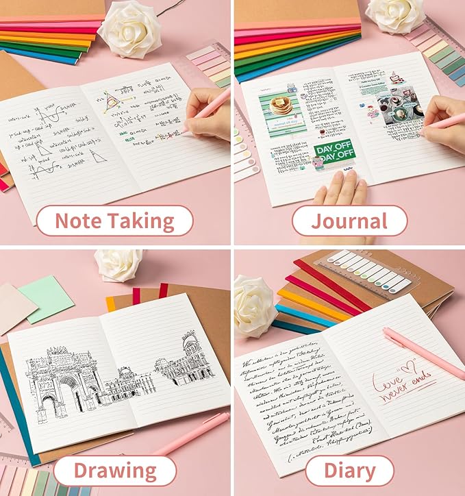 ALKALO 120 Pack Lined Notebook Journals Bulk, A5 College Ruled Composition Notebook, 8.3”x 5.5”, Kraft Cover with Rainbow Spines, 15 Colors 60 Pages for School Office Travel
