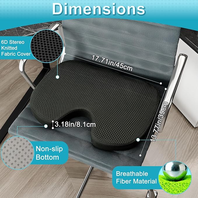 U-Shaped TPU Seat Cushion - Breathable & Eco-Friendly for All-Day Sitting, Wheelchair & Office Use (U-shaped Black)