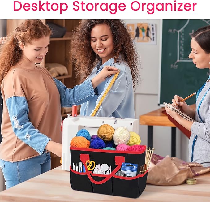 Godery Desktop File Folder Tote and Stock Organizer, Art Organizer Storage Craft Bag for Office Desk or Make-up Storage with Handles for Travel or Daily Use, Black