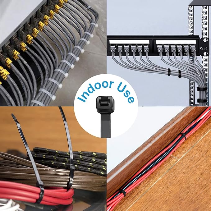 Zip Ties 8 inch (100 Pack), 40lbs Tensile Strength, Black Cable Ties, Wire Ties for indoor and outdoor use, by Skalon