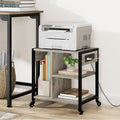 GarveeLife Small Printer Stand with Power Outlets, Rolling Printer Table with Lockable Wheels, Under Desk Printer Cart with Storage, Utility Storage Cart for Home, Office, Gray