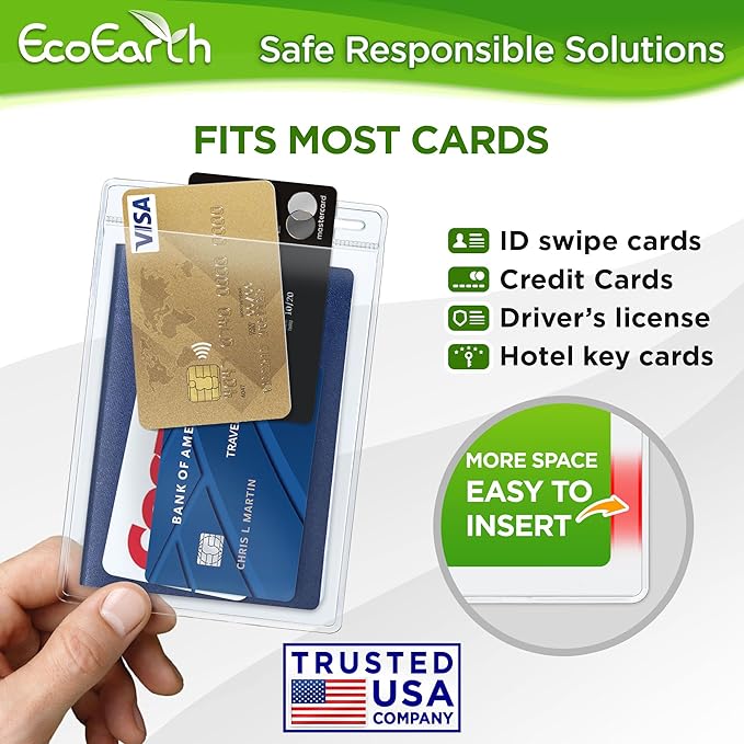 EcoEarth Passport & Identification Card Holders with Soft Edge (Clear, 4x6 Inch, 250 Pack), Extra Large Vertical ID Holder, Zipperless Plastic Name Badge Holders
