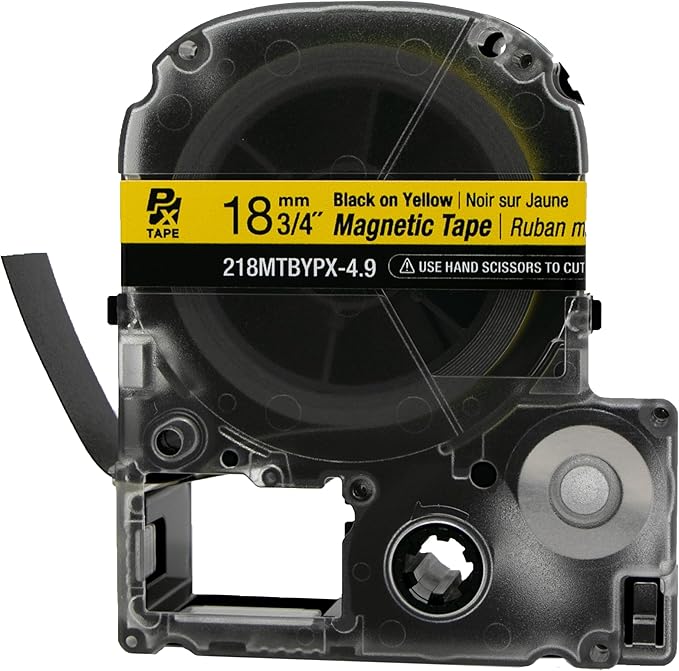 Epson LABELWORKS 218MTBYPX-4.9 Genuine Magnetic Tape Cartridge - Black on Yellow Magnet Label Maker Tape - 3/4" (18MM) Wide, 4.9 ft, Yellow
