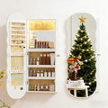 Lvifur Jewelry Armoires with LED Lights, Hanging Jewelry Storage Cabinet Lockable Wavy Mirror Jewelry Organizer, Lockable Frameless Mirror with Storage, LED Jewelry Cabinet Wall/Door Mounted(White)