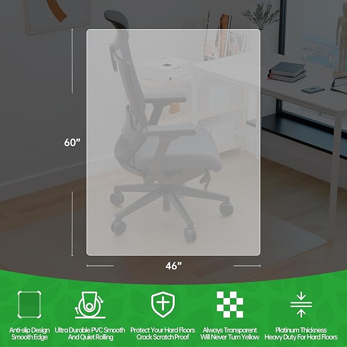 100pointONE Office Chair Mat for Hardwood Floors, Easy Glide Floor Mat for Rolling Chair & Computer Desk, Clear Desk Chair Mat for Home Office Rolling Chairs 46" x 60"