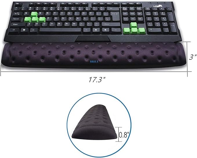 BRILA Keyboard Wrist Rest Support Cushion Pad for Computer, Laptop, Office Work, PC Gaming - Memory Foam Gel with Massage Holes Design - Non-Slip Easy Typing Wrist Pain Relief (Black Keyboard Pad)