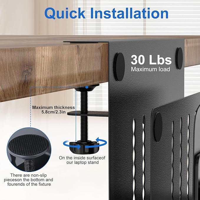 HAMOPY Desk Side Storage, 2 Tier Steel Hanging Desk Organizer with Magnetic Pen Holder, No Drilling Standing Desk Drawer Cable Management Tray, Under Desk Laptop Holder for Office, School&Home (Black)