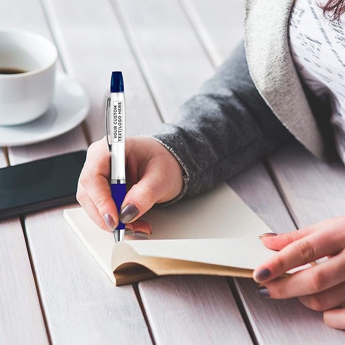 DISCOUNT PROMOS Personalized Plastic Highlighter Pens - 10 pack - Customizable Text, Logo - Blue