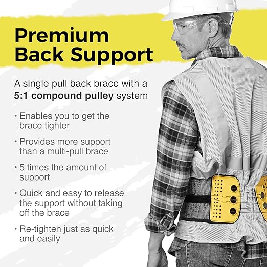 Adjustable Back Brace with 5-to-1 Compression Pulley System for Lumbar Support & Back Pain - Immediate Relief from Sciatica, Scoliosis, Bulging/Herniated Disc - Lightweight/Breathable, Large