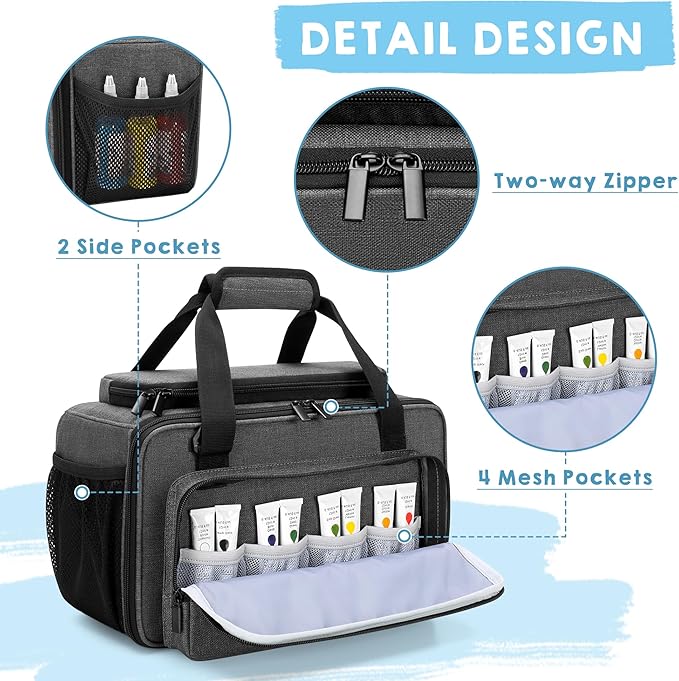Marker Storage Bag Marker Case Organizer Hold up to 216 Markers, Carrying Case with Shoulder Strap and Handle, with Dividers and Easy Cleaning Liner (Markers Length up to 5.1"/13 cm), Grey