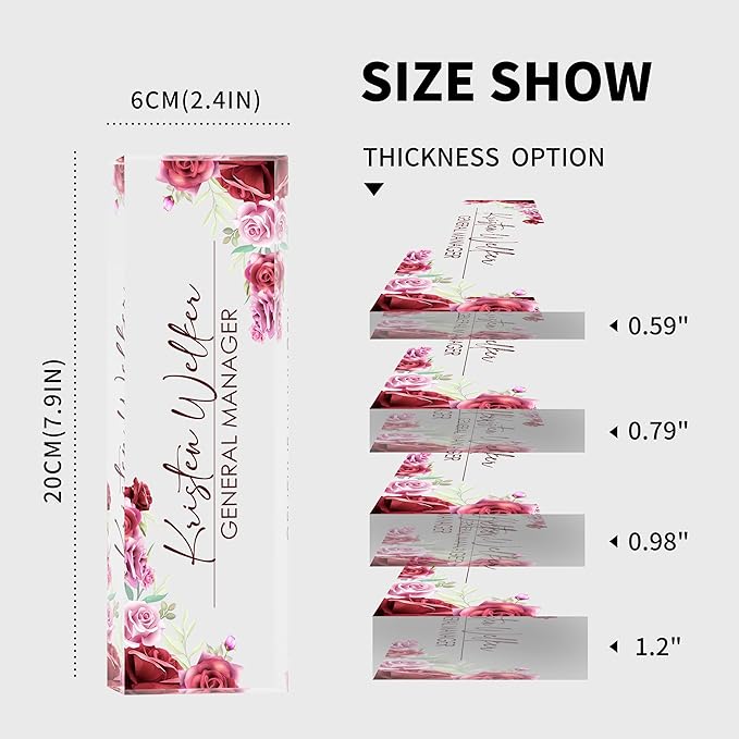 Personalized Name Plate for Desk, Custom Desk Name Plate, Acrylic Name Plate Office Desk Accessories, Personalized Office Gifts for Coworkers Teachers, Employee Appreciation Gifts (A-Rose)