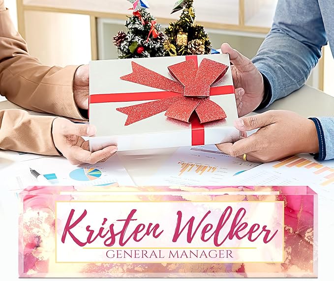 Name Plate for Desk, Desk Name Plate Personalized, Office Decor for Women Men, Acrylic Desktop Accessories, Office Appreciation Gifts for Boss Social Workers Nurse Teacher Employee (Pink/Gold)