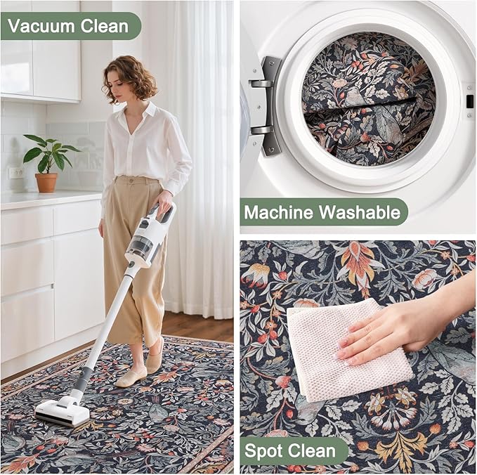 Anidaroel 36"x48" Office Chair Mat for Hardwood Floor/Tile, Anti-Slip Computer Chair Mat, Vintage Desk Floor Mats, Low Pile Floral Bird Office Rugs for Rolling Chairs, Taupe Under Desk Rug