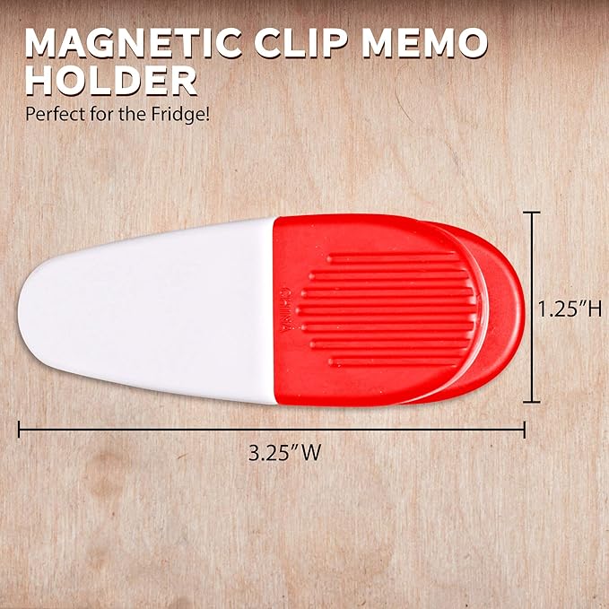 10 Magnetic Memo Holders Set - Large Clip, Plastic - White Red