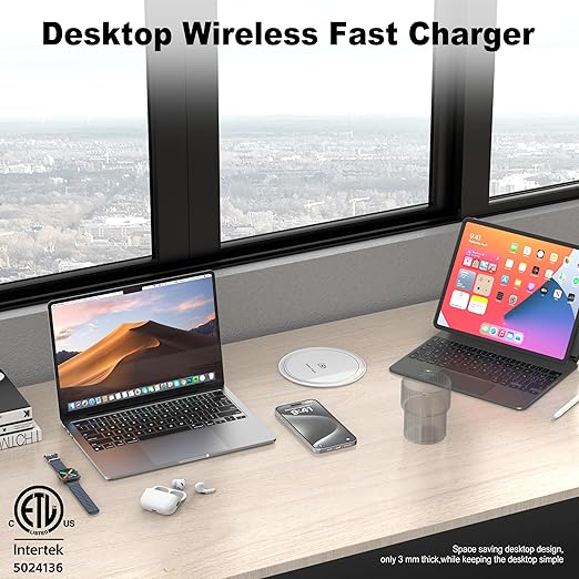 Pop Up Countertop Outlet with 15W Wireless Charger, PD 20W USB-C Ports & 4 AC Outlets, 800J Surge Protection, 4.75 inch Pop Up Receptacle, 6Ft Cord for Home Office(ETL & FCC Listed)