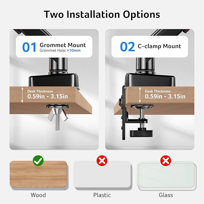 Acer Single Monitor Mount, Fully Adjustable Monitor Arm Fits 17 to 34 Inch Screens, Gas Spring VESA Mount with C-Clamp & Grommet Base, Computer Desk Arm with Tilt Swivel Rotate Supports 4.4-19.8 lbs