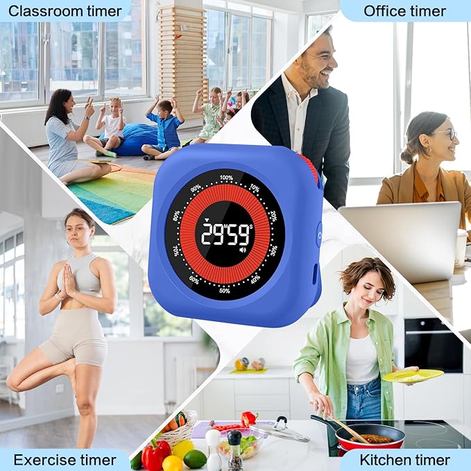 Visual Timer for Classroom Rechargeable, 10-Hour Digital Timers with Visual Time Bars Design, 3 Brightness/3 Volume Adjustable Magnetic Timer, Countdown/up Timer for Study Game Gym Kitchen Office