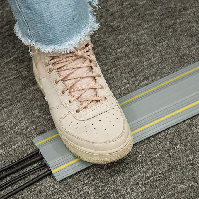 AGPTEK Heavy Duty Floor Cable Cover Cable Protector, 6.5 Ft Floor Cord Protector 3 Channels Floor Cord Cover (Mid Channel 0.93") Contains Cords, Cables and Wires, Good for Office, Home, or Outdoor