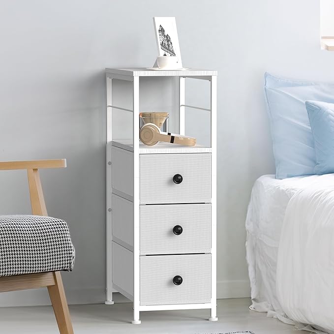 YBING Narrow Storage Cabinet with Drawers, Narrow Dresser, Small Fabric Storage, Slim Dresser for Bedroom, Small Spaces, Laundry, Closet, Bathroom, White