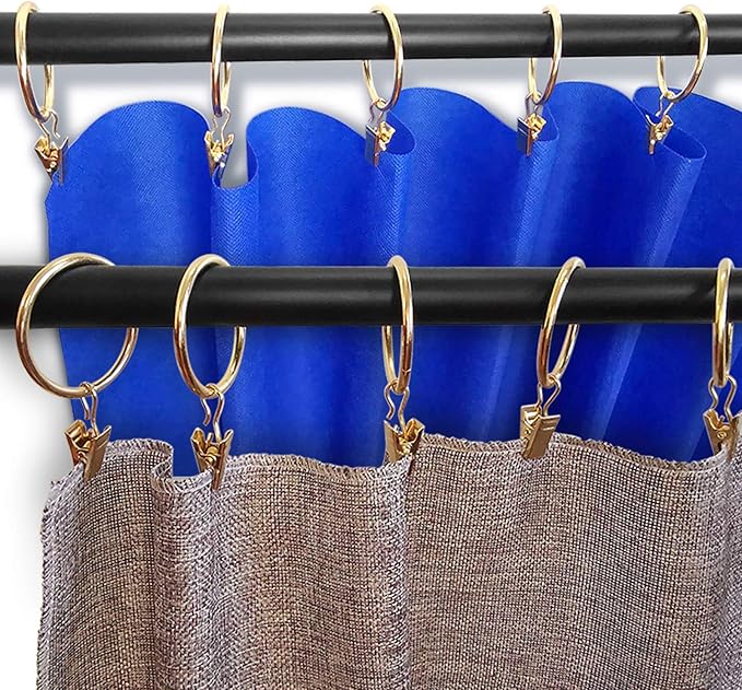 AMZSEVEN 40 Pack Metal Curtain Rings with Clips, Drapery Clips Hooks, Decorative Curtain Rod Clips 1.5 in Interior Diameter, Gold