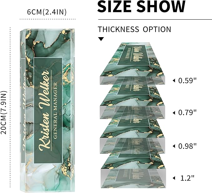 Custom Name Plate for Desk, Desk Name Plate Personalized, Office Decor for Women Men, Acrylic Desktop Accessories, Office Gifts for Coworkers Boss Teacher, Employee Appreciation Gifts (Green/Gold)