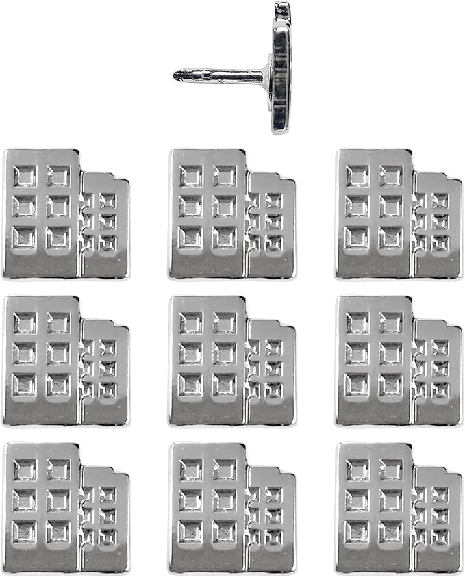 Building Push Pins - Silver Metal Building Pins - for Cork Board, Maps, or Lapel Pin Use - Designed in USA - Set of 10