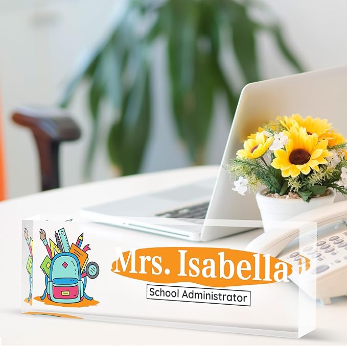 Custom Desk Name Plate Personalized, Acrylic Name Plates for Desk, Office Decor Personalized Gifts for Teacher Coworkers Boss Nurse The Bookbag Explosion