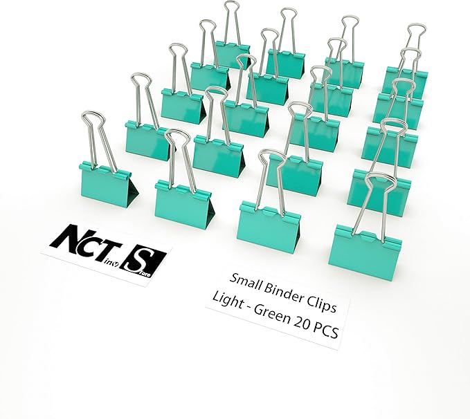 Nctinystore Binder Clips Small Metal Clamp 0.75 inch / 19 mm ?Light-Green, 20-PCS)