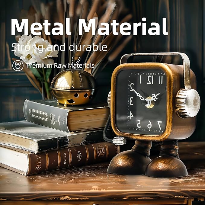 YOUKI Retro Steampunk Style Robot Table Clock,Industrial Style Desk and Shelf Clocks,Decorative Battery Operated,Silent Non-Ticking Clock for Office, Living Room or Bedroom