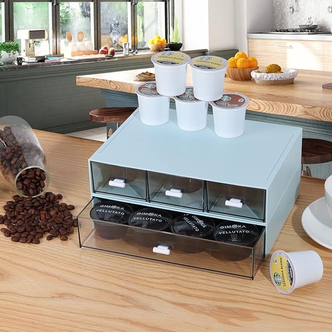 Desk Craft Organizer and Storage with 7 Flat Drawers, Stackable Plastic Desktop Accessories & Workspace Organizer for Office Stationary, Makeup Skincare, Sanitation Supplies, Blue