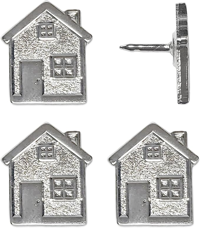 Big House Push Pins - Silver Metal Home Pins - for Cork Board, Maps, or Lapel Pin Use - Designed in USA - Set of 4