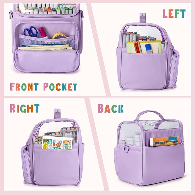 Large Marker Organizer Case for 180 Markers, Marker Storage Bag for Markers, Paint Brushes, Colored Pencils or Other Art Supplies with Dividers and Shoulder Strap (Purple)