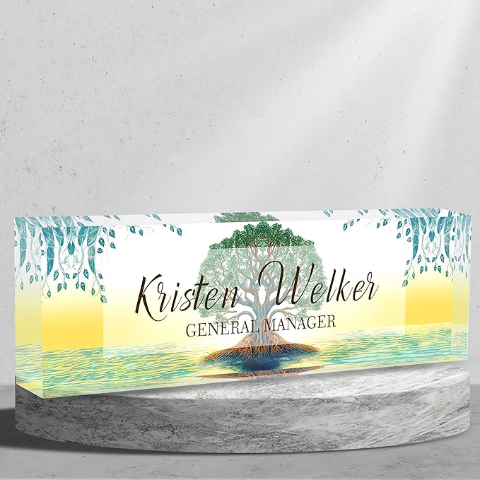 Personalized Acrylic Desk Name Plate Custom Employee Appreciation Gifts Office Gifts for Women, Men, Boss, Coworkers, Teacher, Nurse (Tree of Life)