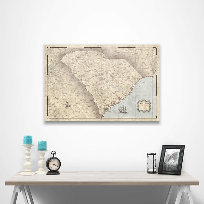 Conquest Maps Push Pin South Carolina Map Board - With Push Pins to Mark South Carolina Travels - Handmade in Ohio, USA - Design: Rustic Vintage