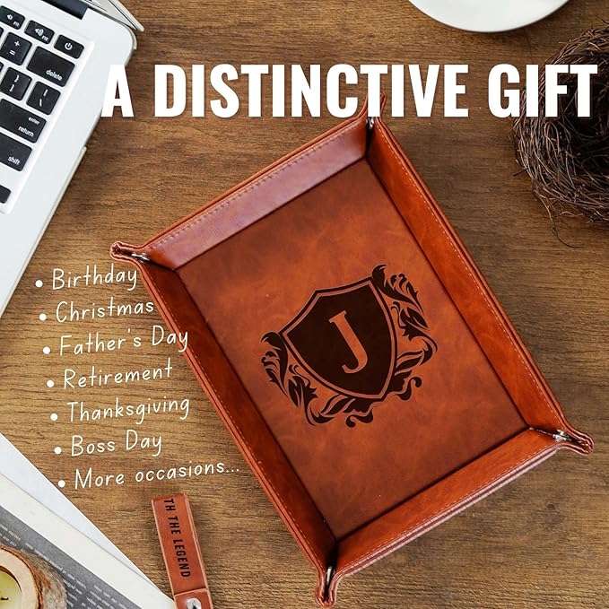 INNObeta Initial Valet Tray, Desktop Storage Organizer, PU Leather Bedside Tray Key Coin Holder, Personalised Gifts for Men, Birthday, Christmas, Letter L