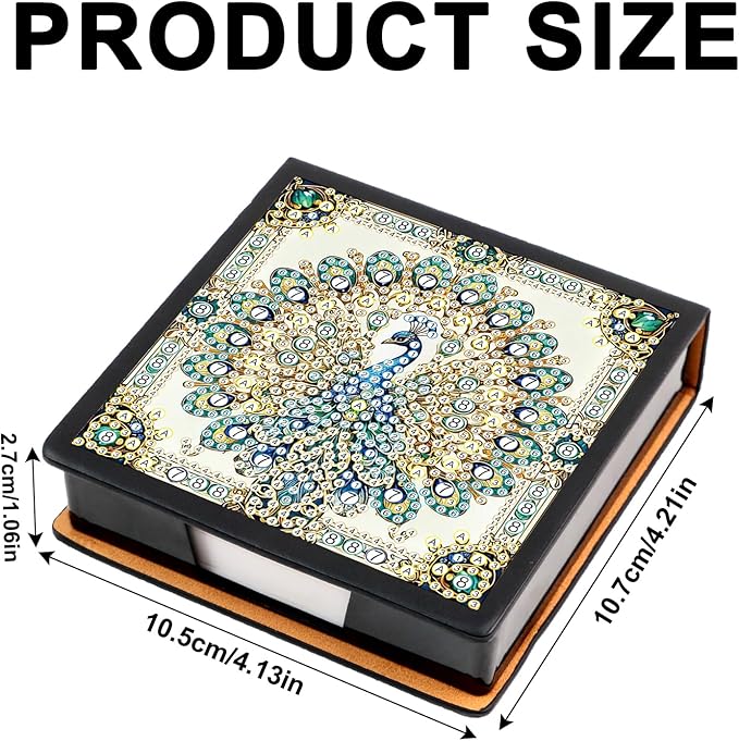 Peacock Diamond Painting Kit Note Box,Memo Paper Storage Box Diamond Art,Sticky Note Holder Diamond Art,Diamond Painting Memo Pad For Office Desk. (Peacock)