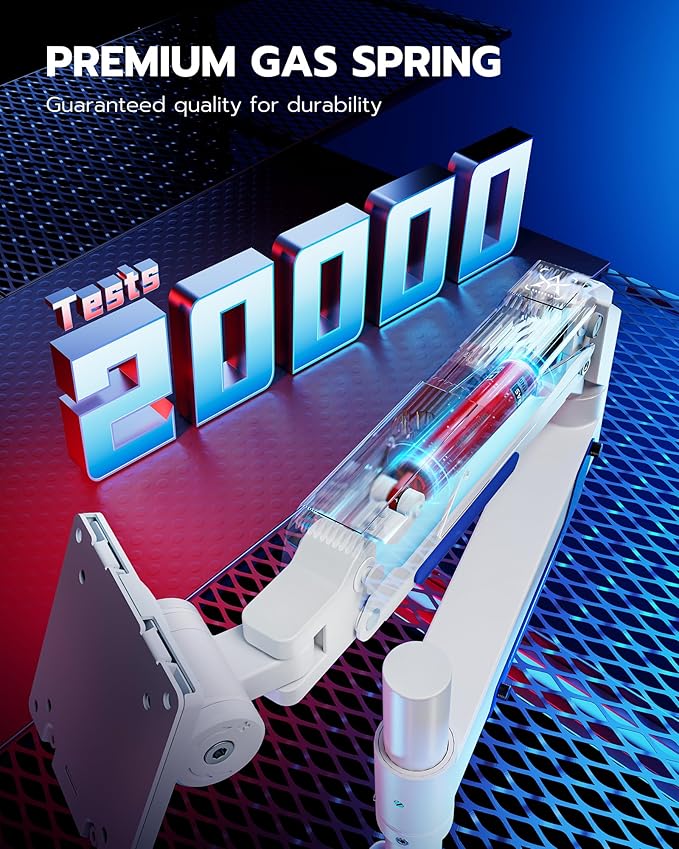 ARES WING CoreArm Single Monitor Mount, Ultrawide Monitor Arm for 24 to 57'' Heavy Duty Curved Screen, Adjustable Gas Spring Monitors Arm Stand up to 66LBS with 75/100/200 Vesa Mount, White